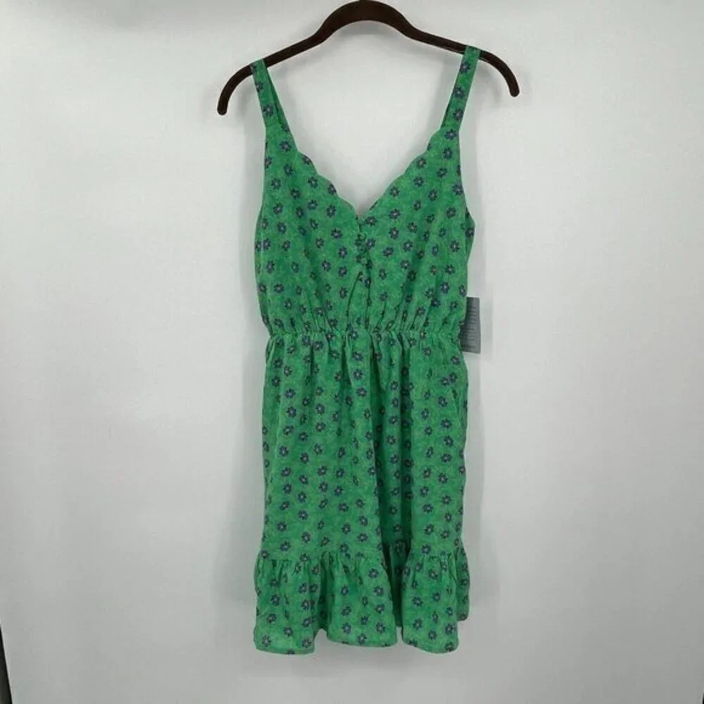 Melloday Womens Dress S Green Multi Floral V Neck Sleeveless Lined Sundress New
